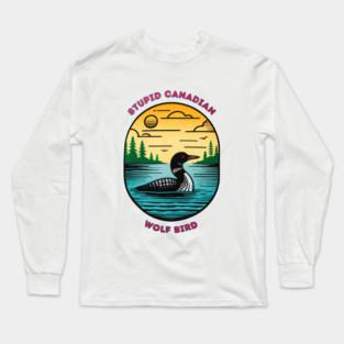 Heated Rivalry Stupid Canadian Wolf Bird Funny Loon Bird Retro Long Sleeve T-Shirt