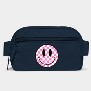 Retro Pink Checkerboard Smiley Face Bag