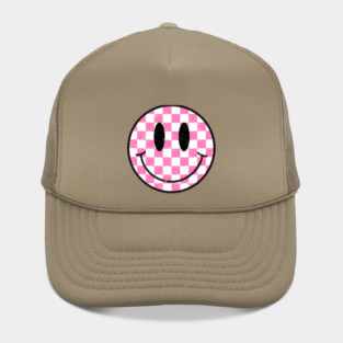 Retro Pink Checkerboard Smiley Face Hat