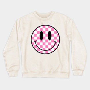 Retro Pink Checkerboard Smiley Face Crewneck Sweatshirt