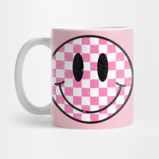 Retro Pink Checkerboard Smiley Face Mug