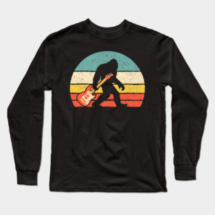Bigfoot Play Electric Guitar Vintage for Bass Player Bassist Music Guitarist Long Sleeve T-Shirt
