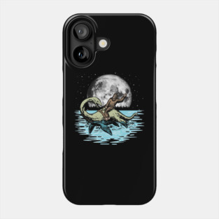 Funny Bigfoot Riding Nessie Loch Ness Monster & Full Moon Phone Case