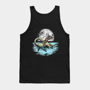 Funny Bigfoot Riding Nessie Loch Ness Monster & Full Moon Tank Top