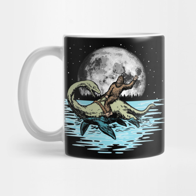 Funny Bigfoot Riding Nessie Loch Ness Monster & Full Moon by yangho