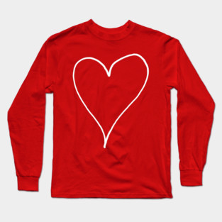White Line Heart Outline - Valentine's Day Long Sleeve T-Shirt