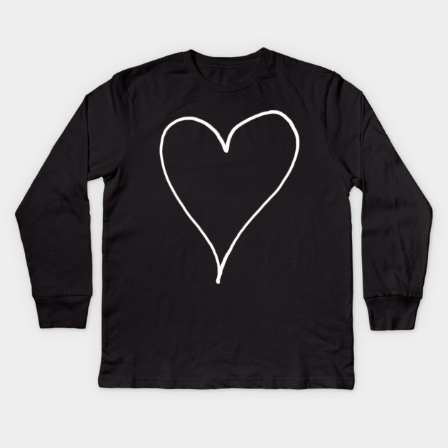 White Line Heart Outline - Valentine's Day Kids Long Sleeve T-Shirt by Creatifly Graphic Tees