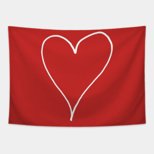 White Line Heart Outline - Valentine's Day Tapestry