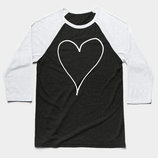 White Line Heart Outline - Valentine's Day Baseball T-Shirt by Creatifly Graphic Tees
