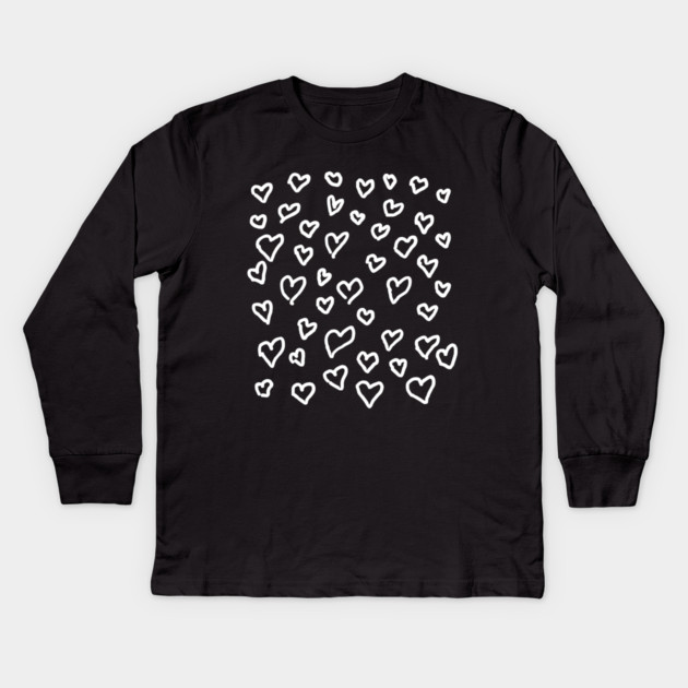 Hand Drawn Hearts Pattern Kids Long Sleeve T-Shirt by Creatifly Graphic Tees
