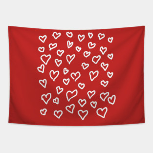 Hand Drawn Hearts Pattern Tapestry