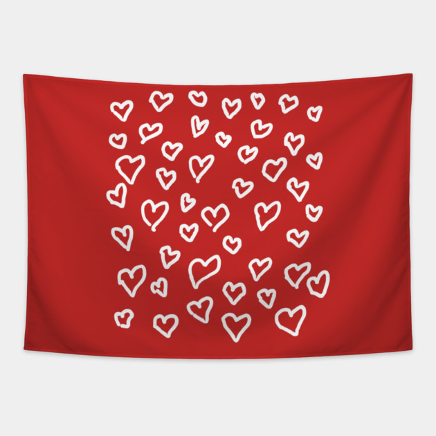 Hand Drawn Hearts Pattern Tapestry by Creatifly Graphic Tees