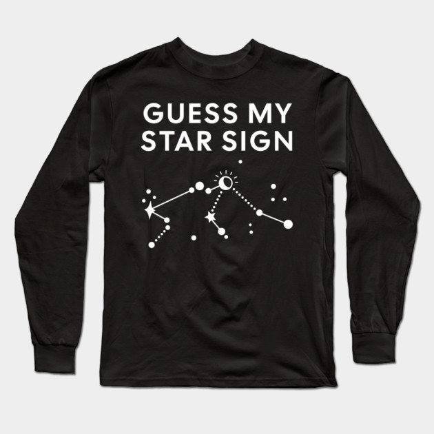 Guess My Star Sign – Aquarius Zodiac, Astrology Constellation - White Print Long Sleeve T-Shirt by Designed By Marty
