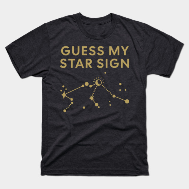 Guess My Star Sign – Aquarius Zodiac, Astrology Constellation - Antique Gold Print T-Shirt by Designed By Marty