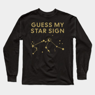 Guess My Star Sign – Aquarius Zodiac, Astrology Constellation - Antique Gold Print Long Sleeve T-Shirt