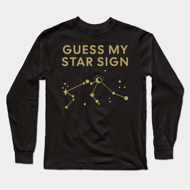 Guess My Star Sign – Aquarius Zodiac, Astrology Constellation - Antique Gold Print Long Sleeve T-Shirt by Designed By Marty