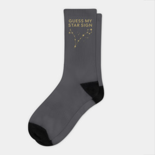 Guess My Star Sign – Pisces Zodiac, Astrology Constellation - Antique Gold Print Socks