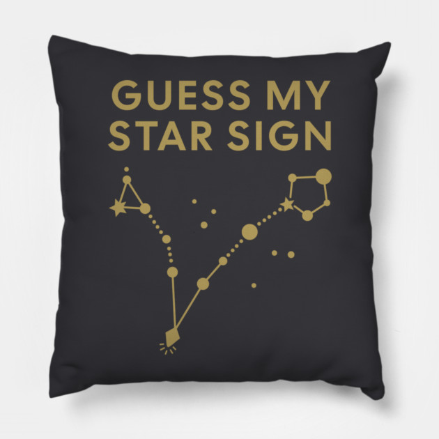 Guess My Star Sign – Pisces Zodiac, Astrology Constellation - Antique Gold Print Pillow by Designed By Marty