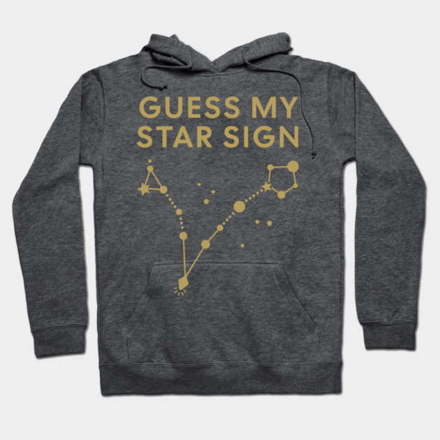 Guess My Star Sign – Pisces Zodiac, Astrology Constellation - Antique Gold Print Hoodie by Designed By Marty