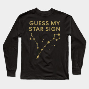 Guess My Star Sign – Pisces Zodiac, Astrology Constellation - Antique Gold Print Long Sleeve T-Shirt
