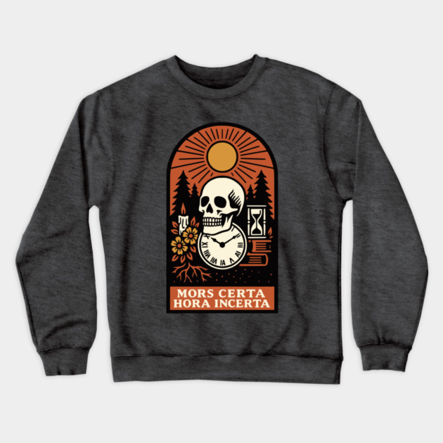 Memento Mori Sunrise – “Mors Certa, Hora Incerta” Skull Art Crewneck Sweatshirt by Designed By Marty