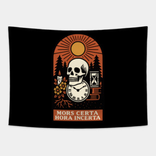Memento Mori Sunrise – “Mors Certa, Hora Incerta” Skull Art Tapestry