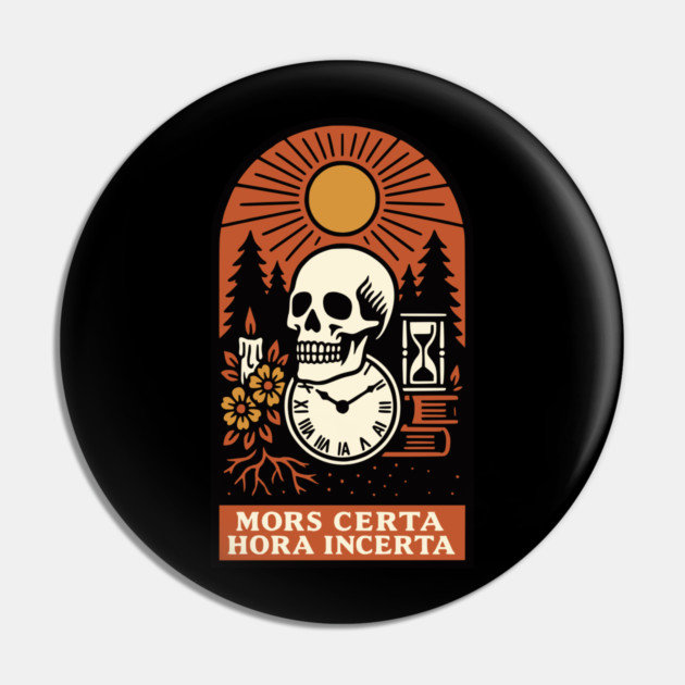Memento Mori Sunrise – “Mors Certa, Hora Incerta” Skull Art Pin by Designed By Marty