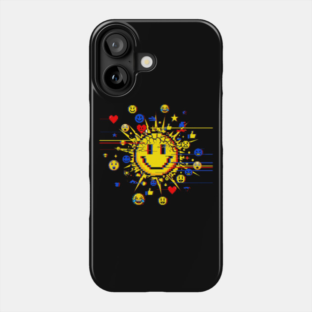 Glitched Emoji Explosion – Social Media Overload Sun Phone Case by Designed By Marty