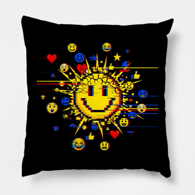 Glitched Emoji Explosion – Social Media Overload Sun Pillow by Designed By Marty