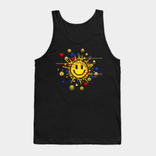 Glitched Emoji Explosion – Social Media Overload Sun Tank Top