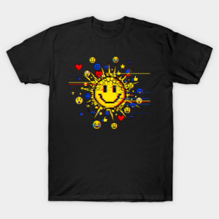 Glitched Emoji Explosion – Social Media Overload Sun T-Shirt