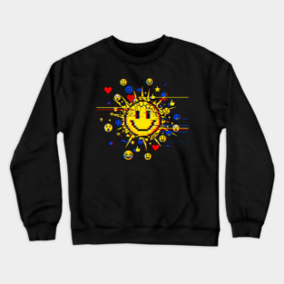 Glitched Emoji Explosion – Social Media Overload Sun Crewneck Sweatshirt
