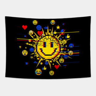Glitched Emoji Explosion – Social Media Overload Sun Tapestry