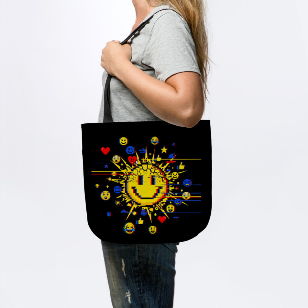 Glitched Emoji Explosion – Social Media Overload Sun by Designed By Marty