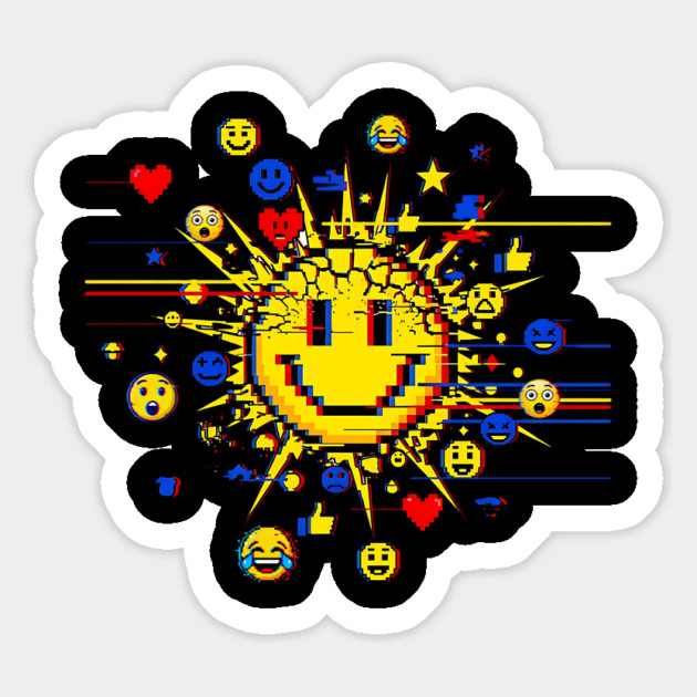 Glitched Emoji Explosion – Social Media Overload Sun Magnet by Designed By Marty