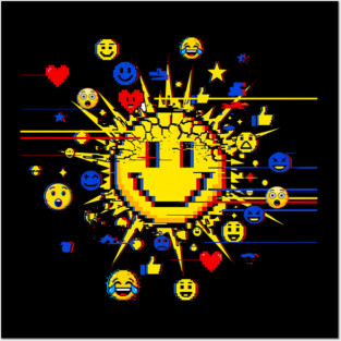 Glitched Emoji Explosion – Social Media Overload Sun Posters and Art