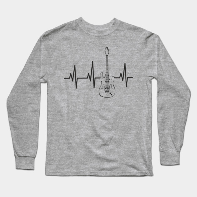 Electric Guitar Heartbeat Line String Player Long Sleeve T-Shirt by Anticorporati