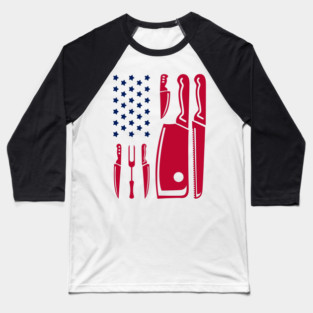 Grill Flag Knives USA Patriotic BBQ Steak Squad Baseball T-Shirt
