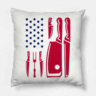 Grill Flag Knives USA Patriotic BBQ Steak Squad Pillow
