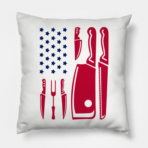 Grill Flag Knives USA Patriotic BBQ Steak Squad Pillow by Anticorporati