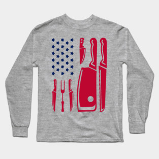 Grill Flag Knives USA Patriotic BBQ Steak Squad Long Sleeve T-Shirt
