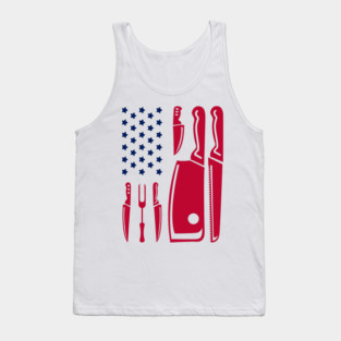 Grill Flag Knives USA Patriotic BBQ Steak Squad Tank Top