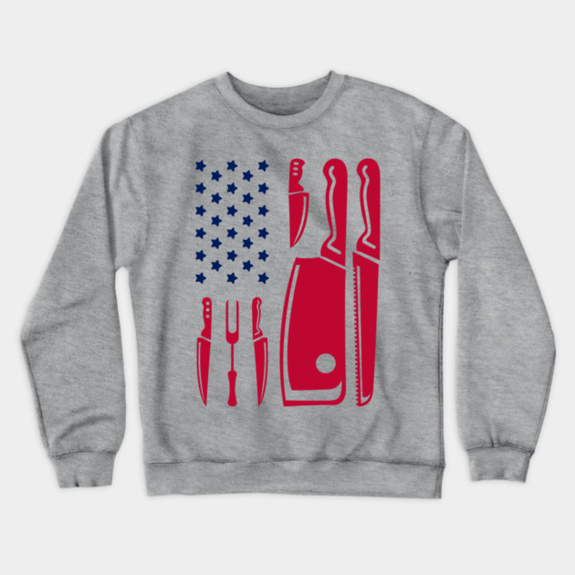 Grill Flag Knives USA Patriotic BBQ Steak Squad Crewneck Sweatshirt by Anticorporati