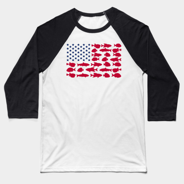 American Flag Made of Fish Angler Life Baseball T-Shirt by Anticorporati