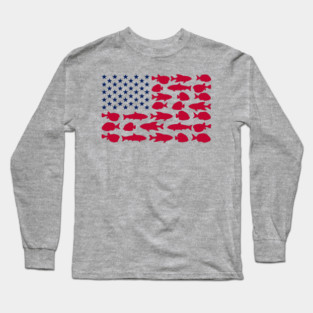 American Flag Made of Fish Angler Life Long Sleeve T-Shirt