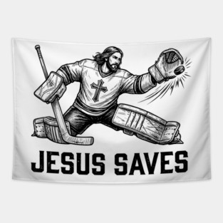 Jesus Saves Hockey Goalie Tapestry
