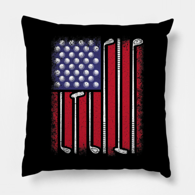 Funny Golf American Flag Golf Player Vintage Golfer Pillow by yangho