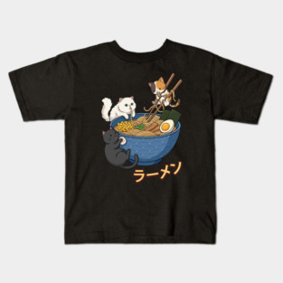 Kawaii Ramen Cats - Cute Kittens Eating Noodles Kids T-Shirt