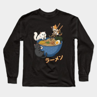 Kawaii Ramen Cats - Cute Kittens Eating Noodles Long Sleeve T-Shirt