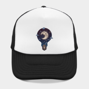 Night Sky Lightbulb: Moon & Stars Illustration Hat